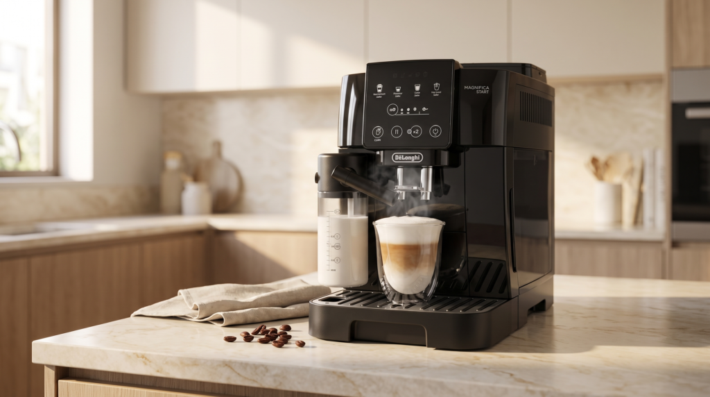 ماكينة قهوة De'Longhi Magnifica Start ECAM220.60.B الأوتوماتيك على رخامة مطبخ في الإمارات