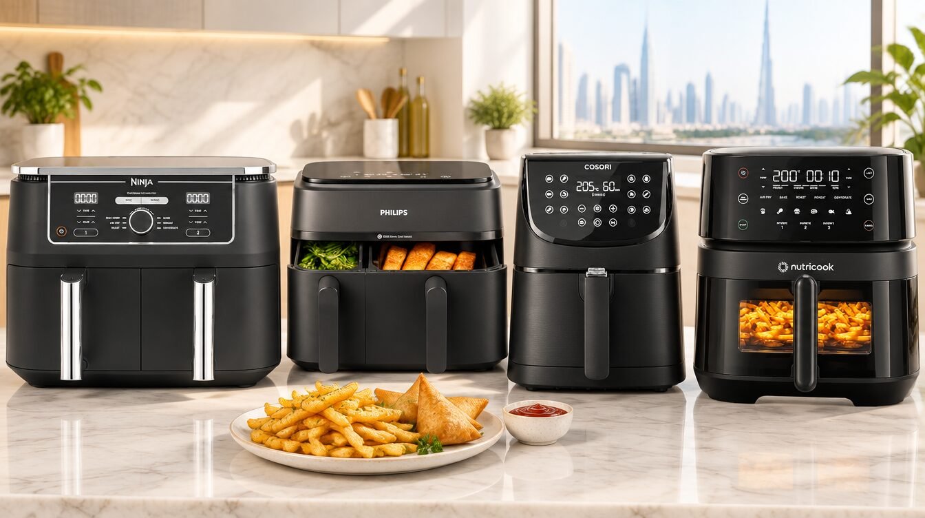 أفضل قلاية هوائية في الإمارات 2026: Ninja Foodi MAX وPhilips 3000 وCOSORI وNutricook على سطح المطبخ