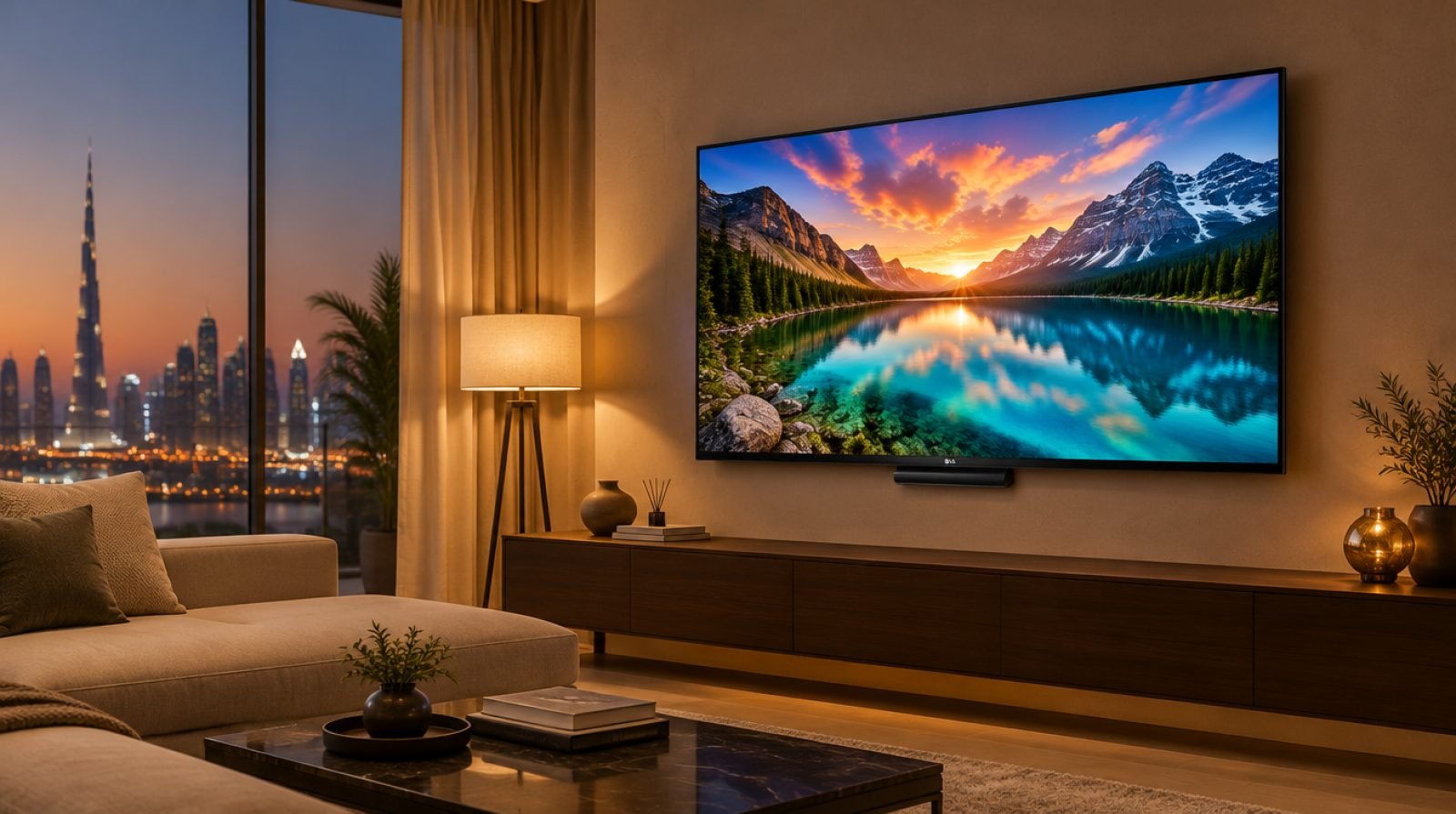 LG OLED evo C6 TV on a living room wall in a UAE home - تلفزيون LG OLED evo C6
